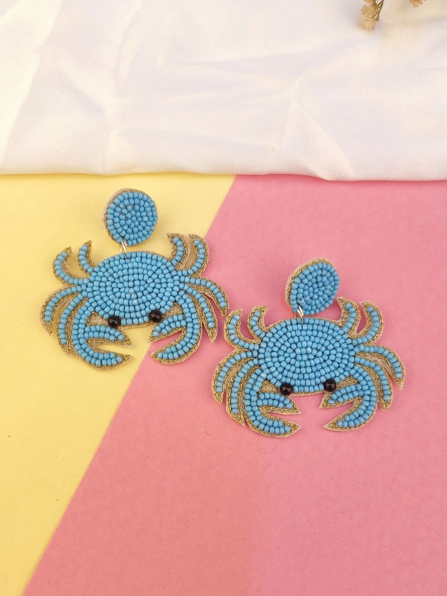 Blue Scorpion Earrings - Quirky Handmade Beaded Dangler Earrings