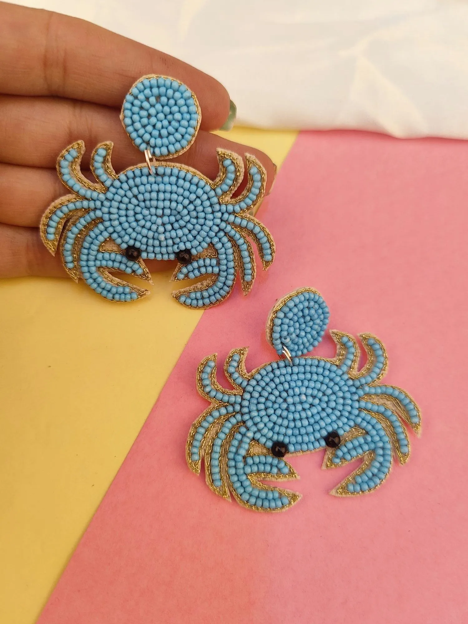 Blue Scorpion Earrings - Quirky Handmade Beaded Dangler Earrings
