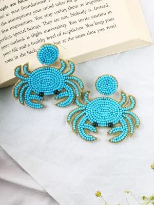 Blue Scorpion Earrings - Quirky Handmade Beaded Dangler Earrings