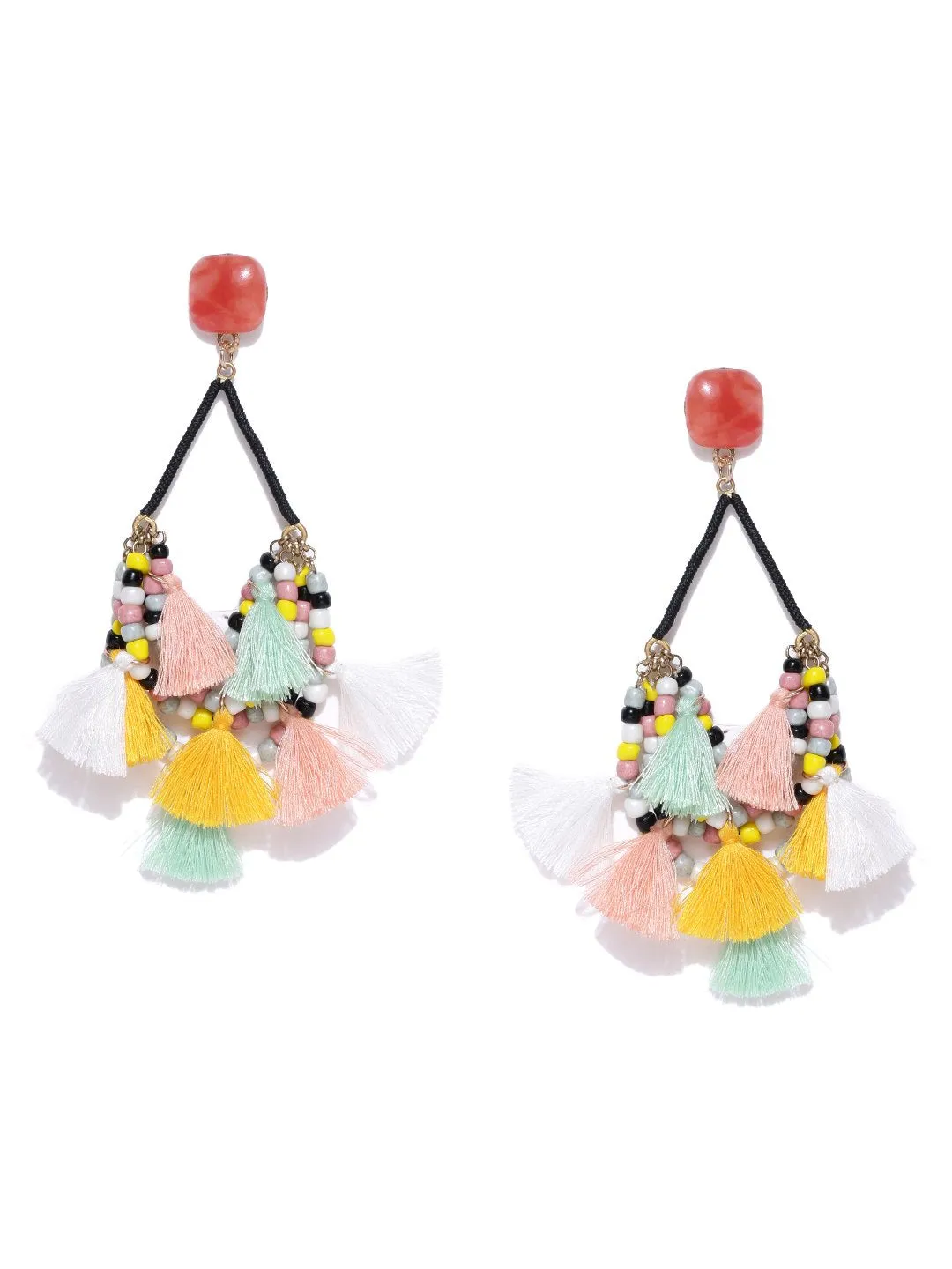 Blueberry multicoloured beaded contemporary tasselled earrings