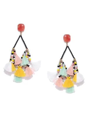 Blueberry multicoloured beaded contemporary tasselled earrings