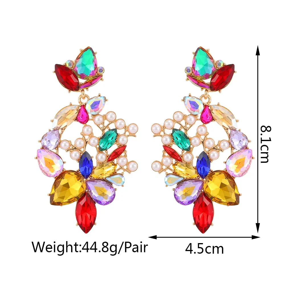 Bohemian Simulated Pearl  Colorful Crystal Geometric Earrings For Women