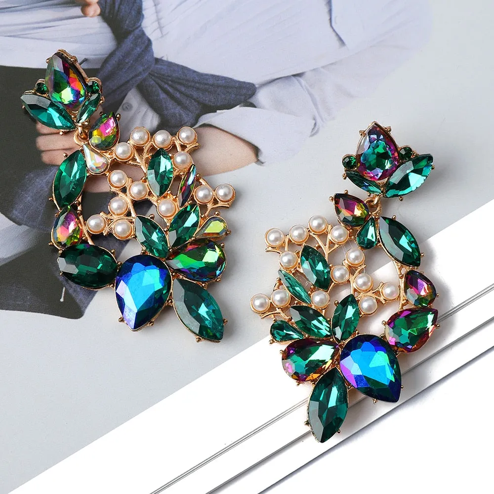 Bohemian Simulated Pearl  Colorful Crystal Geometric Earrings For Women