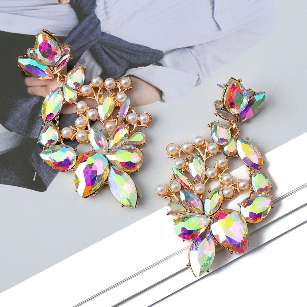 Bohemian Simulated Pearl  Colorful Crystal Geometric Earrings For Women