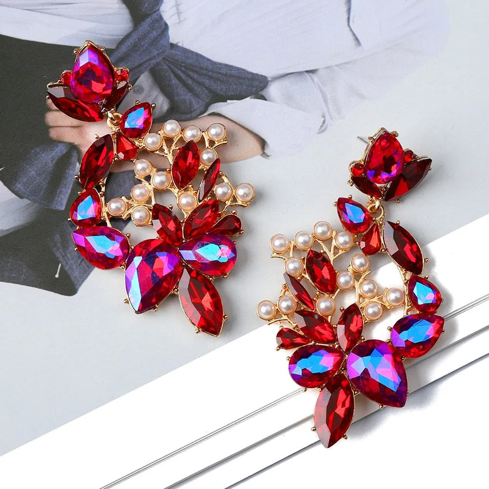 Bohemian Simulated Pearl  Colorful Crystal Geometric Earrings For Women