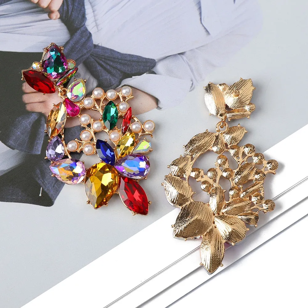 Bohemian Simulated Pearl  Colorful Crystal Geometric Earrings For Women