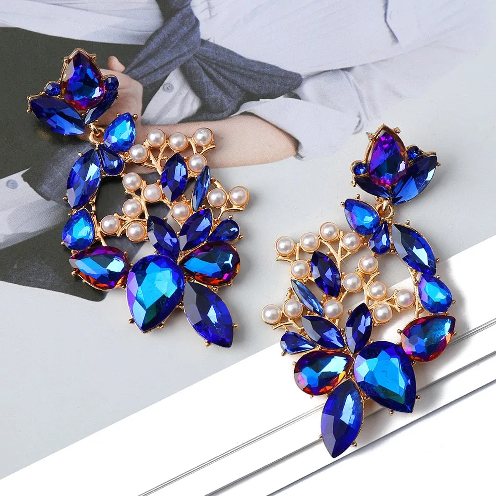 Bohemian Simulated Pearl  Colorful Crystal Geometric Earrings For Women
