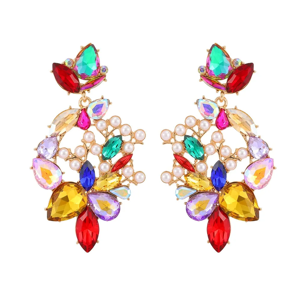 Bohemian Simulated Pearl  Colorful Crystal Geometric Earrings For Women
