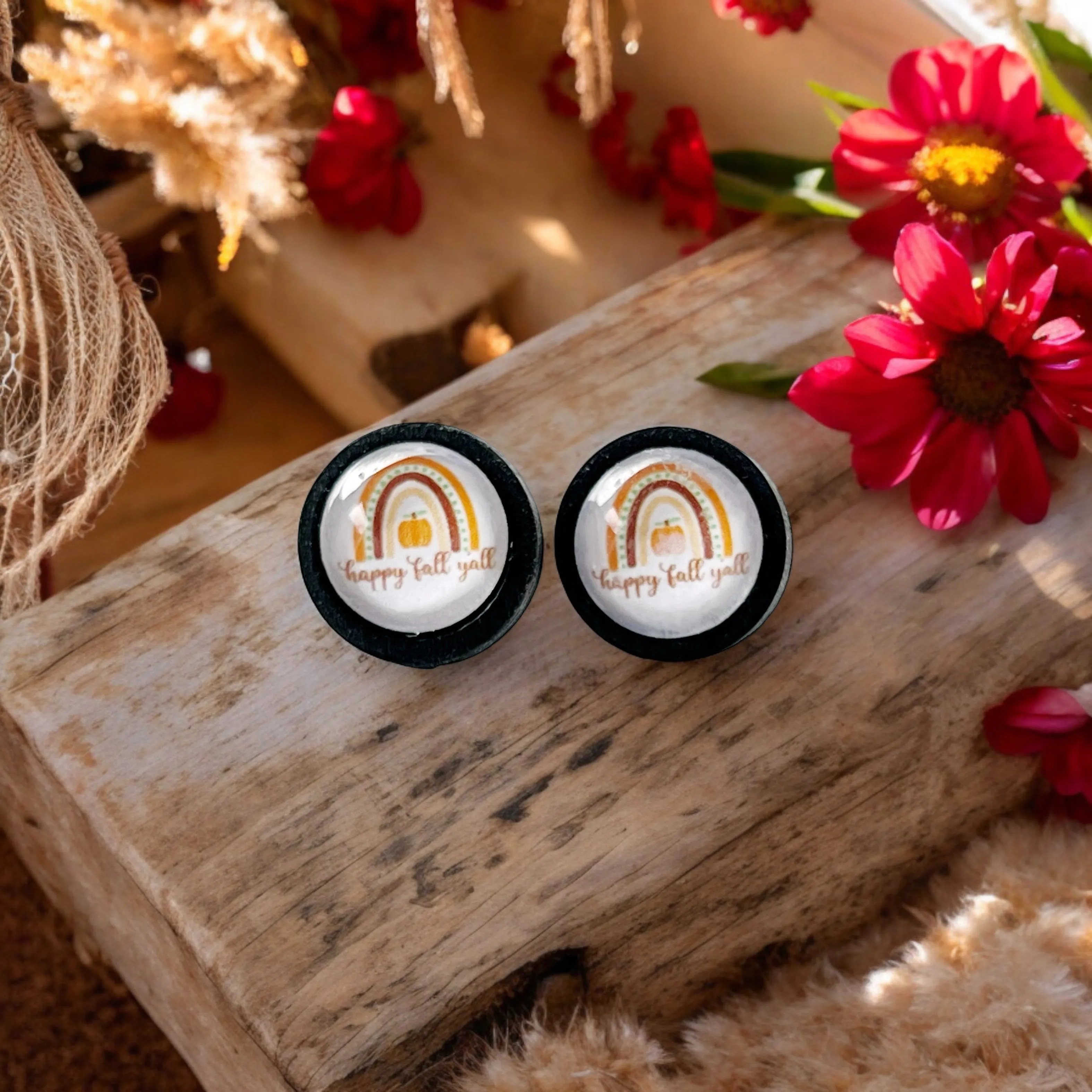 Boho Rainbow Happy Fall Y’all Stud Earrings - Festive Autumn Accessories