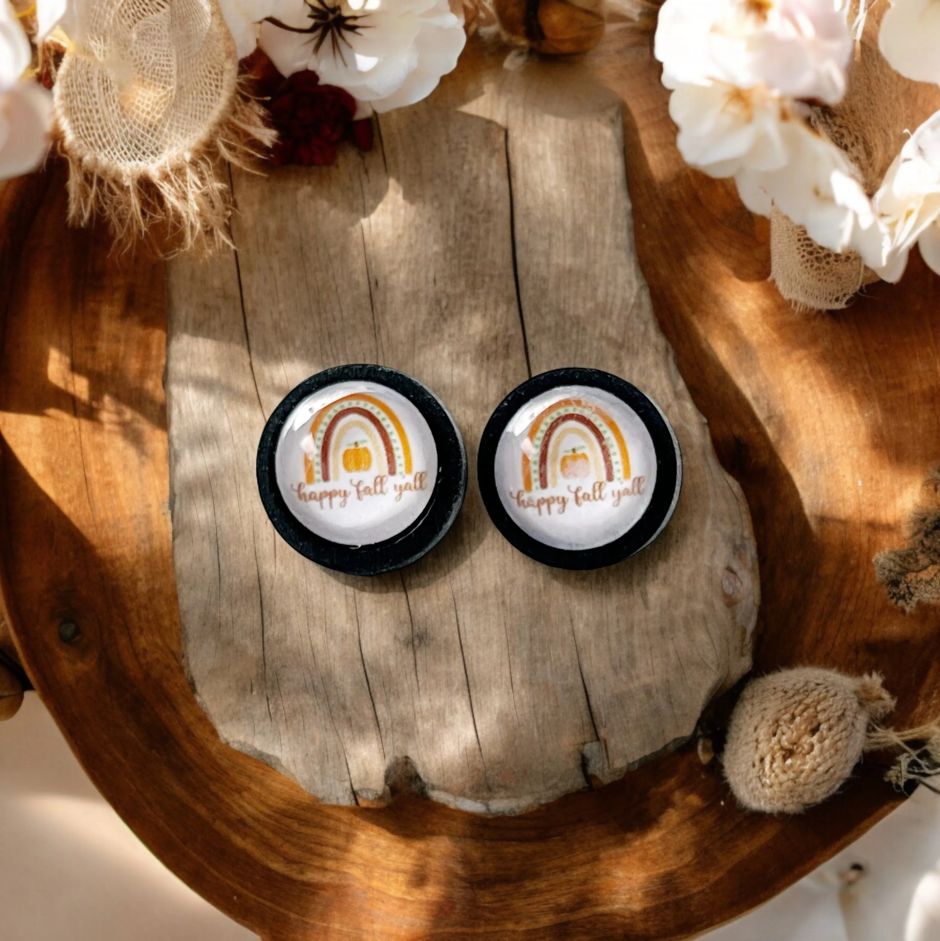 Boho Rainbow Happy Fall Y’all Stud Earrings - Festive Autumn Accessories