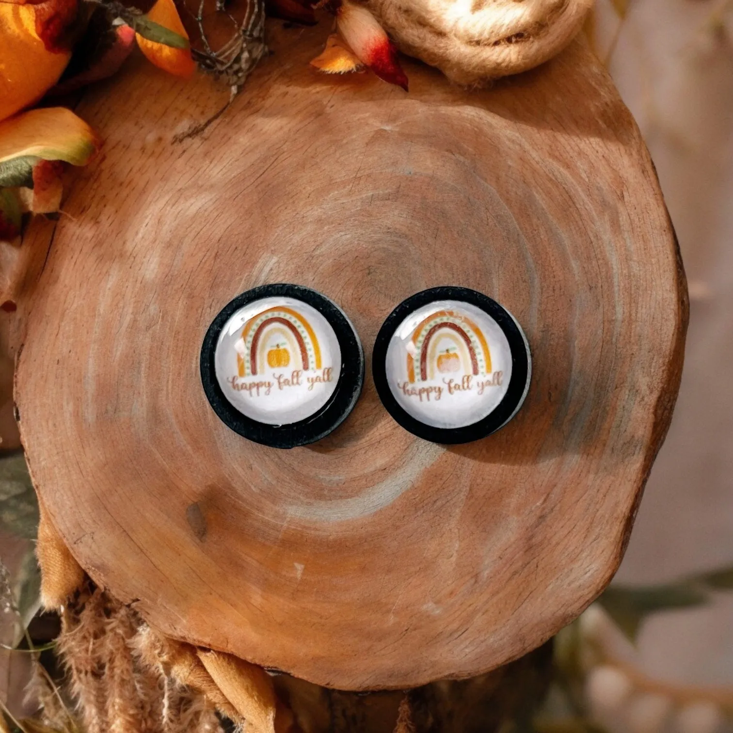 Boho Rainbow Happy Fall Y’all Stud Earrings - Festive Autumn Accessories