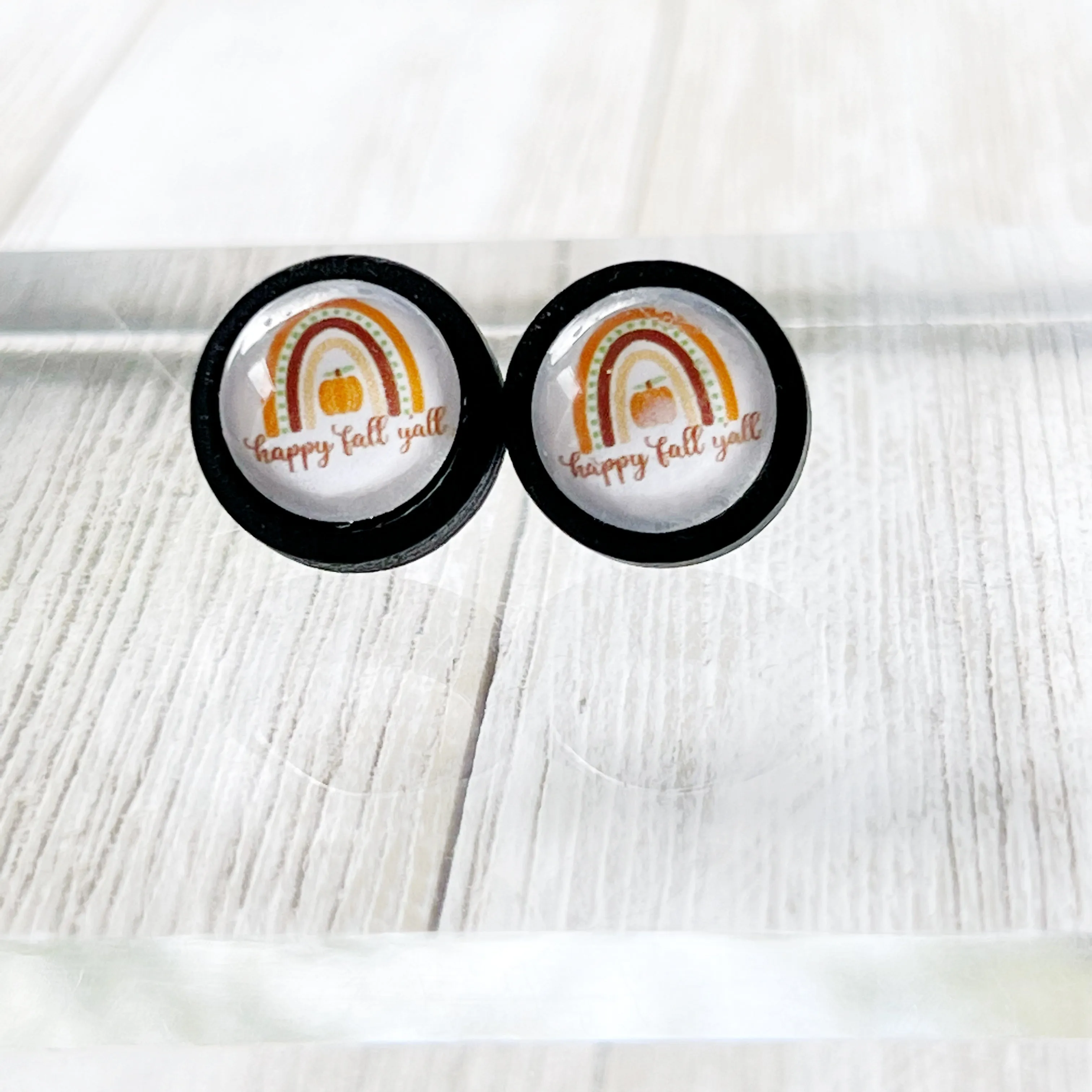 Boho Rainbow Happy Fall Y’all Stud Earrings - Festive Autumn Accessories