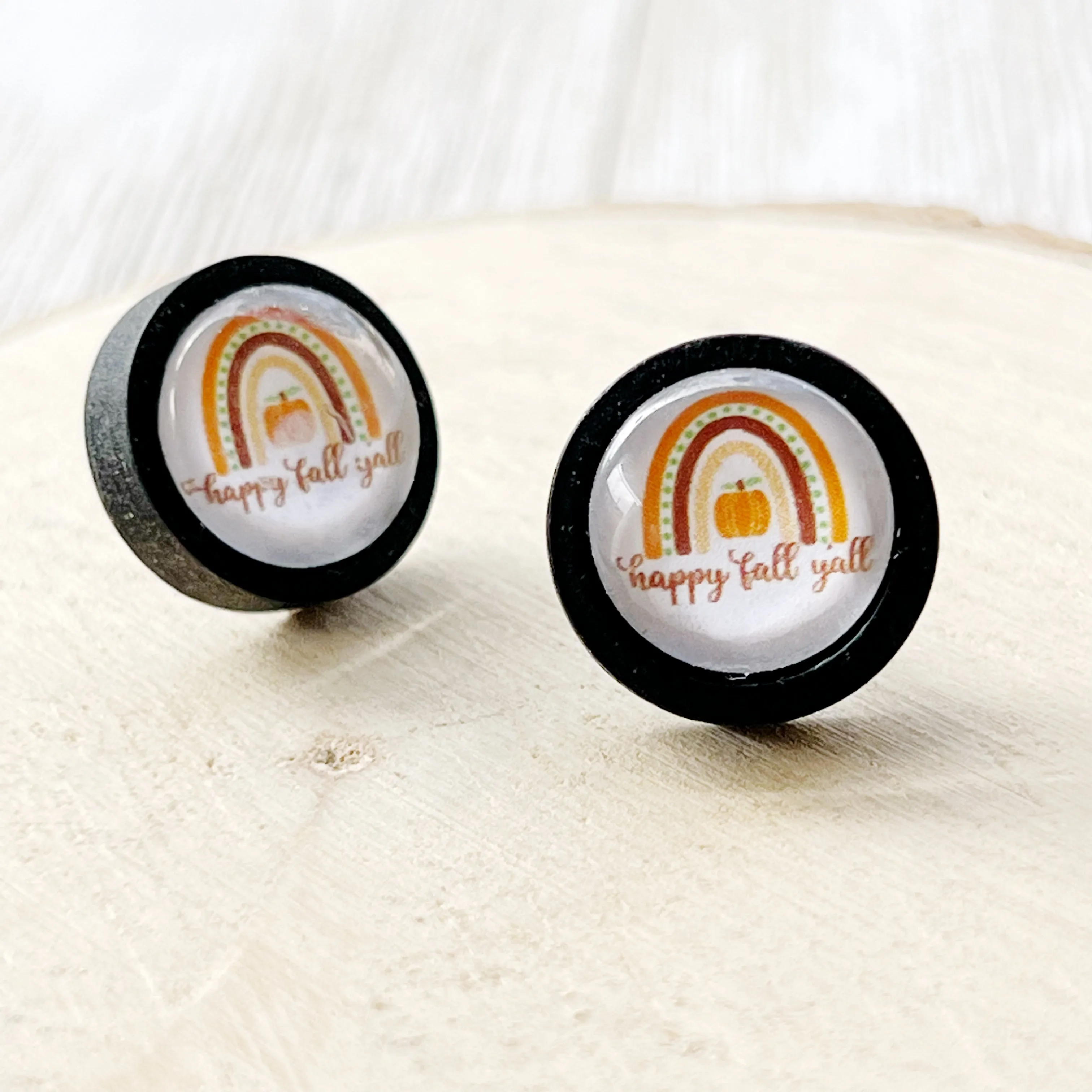 Boho Rainbow Happy Fall Y’all Stud Earrings - Festive Autumn Accessories