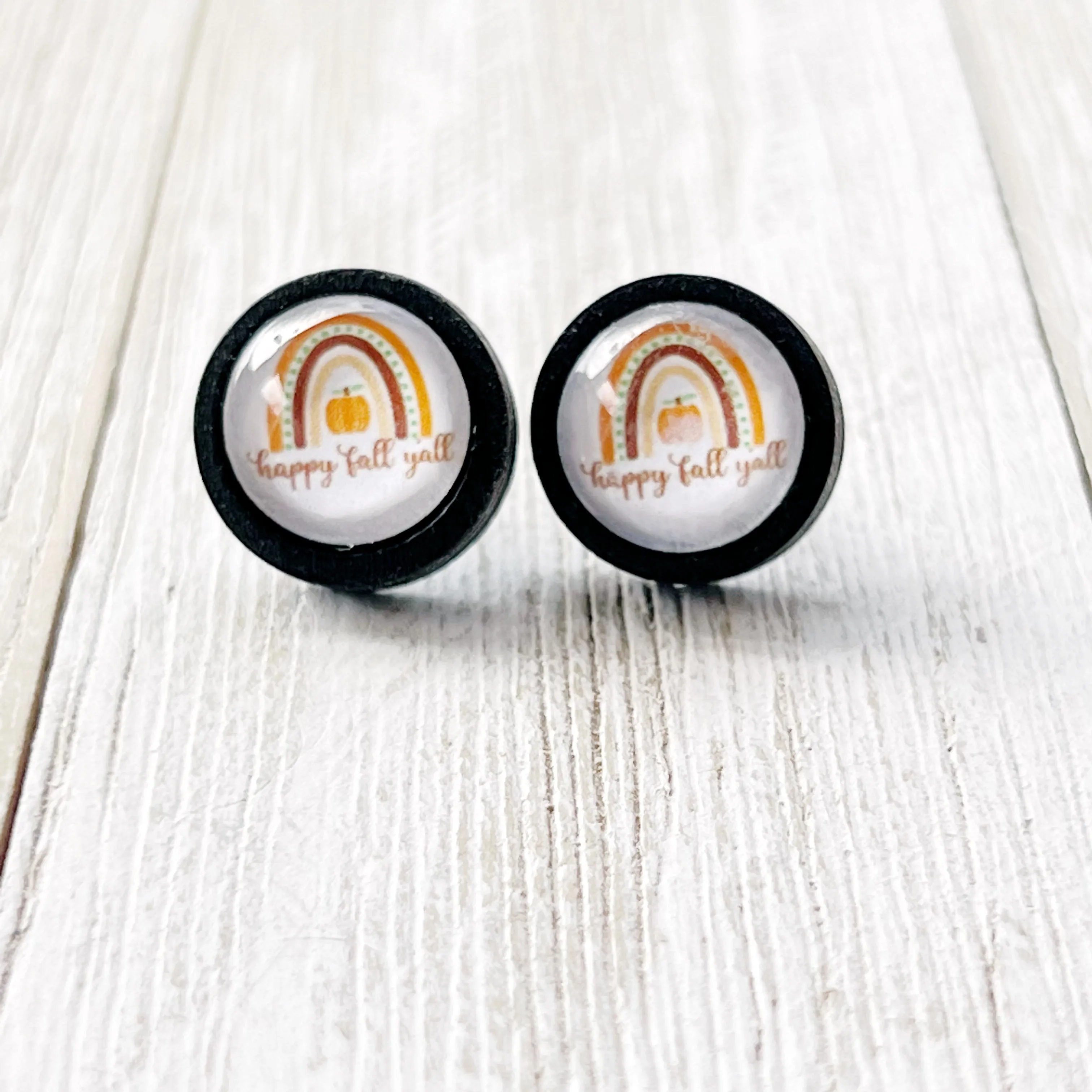 Boho Rainbow Happy Fall Y’all Stud Earrings - Festive Autumn Accessories
