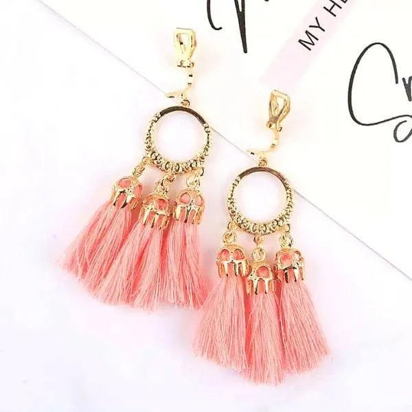 Boho-Style Tassel Women Clip On Earrings