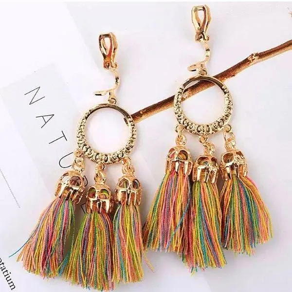 Boho-Style Tassel Women Clip On Earrings
