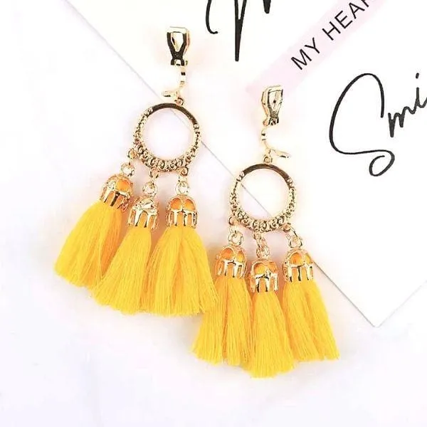 Boho-Style Tassel Women Clip On Earrings