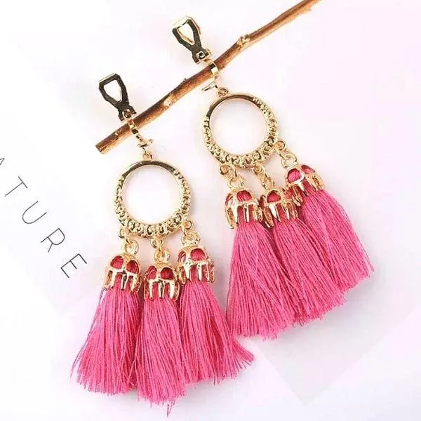 Boho-Style Tassel Women Clip On Earrings