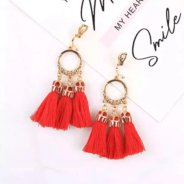 Boho-Style Tassel Women Clip On Earrings