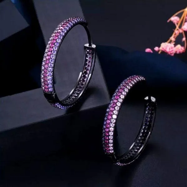 Brilliant Micro Pave CZ Colorful Large Women Gold Hoop Earrings