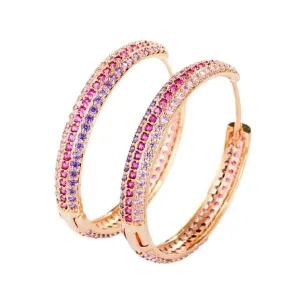 Brilliant Micro Pave CZ Colorful Large Women Gold Hoop Earrings