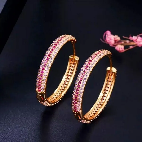 Brilliant Micro Pave CZ Colorful Large Women Gold Hoop Earrings