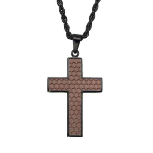 Brown and Black Stainless Steel Honeycomb Cross Pendant