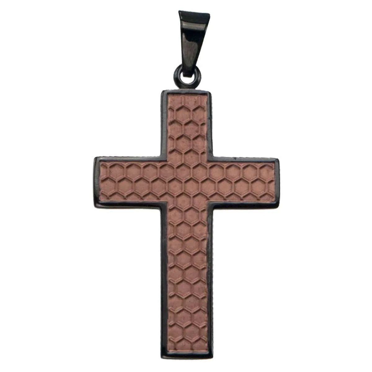Brown and Black Stainless Steel Honeycomb Cross Pendant