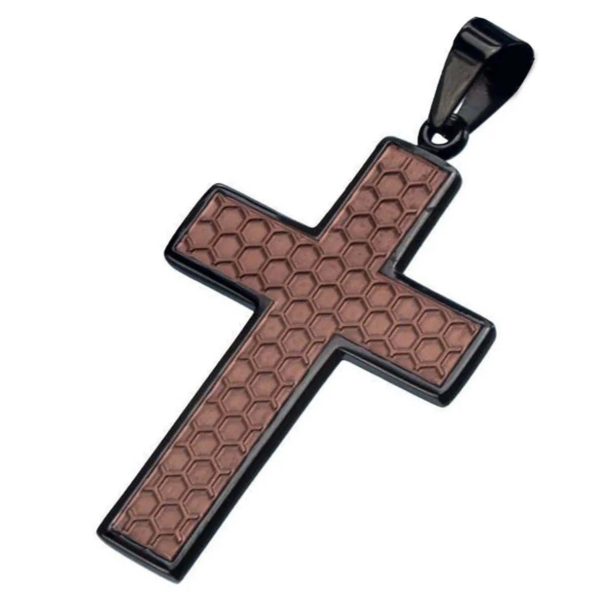 Brown and Black Stainless Steel Honeycomb Cross Pendant