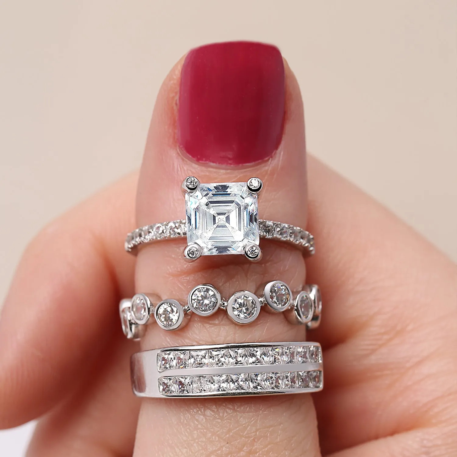 Bubble Circle Geometric Zig Zag Bezel Band CZ Eternity Ring .925 Sterling Silver