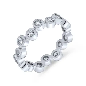 Bubble Circle Geometric Zig Zag Bezel Band CZ Eternity Ring .925 Sterling Silver