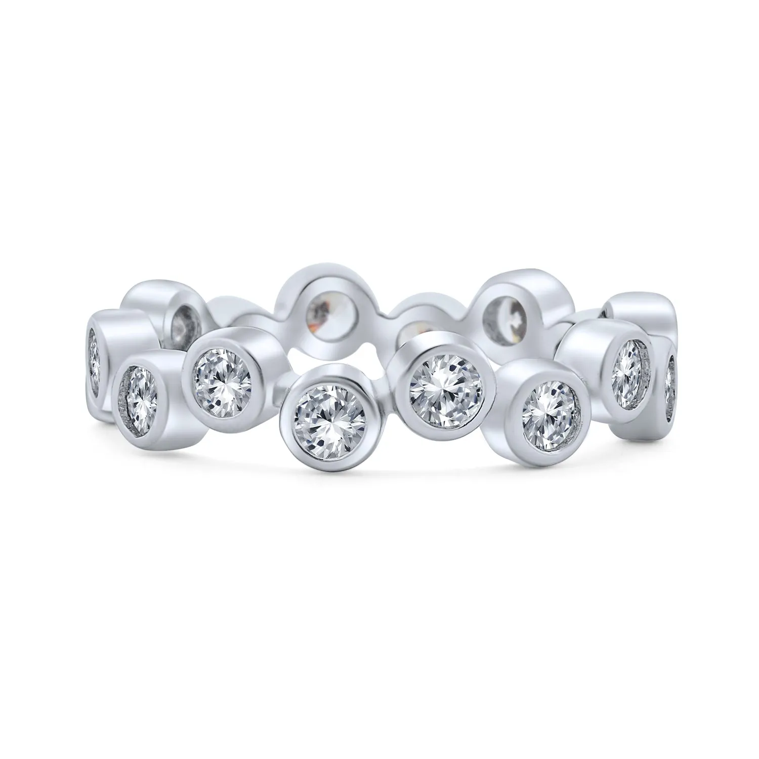 Bubble Circle Geometric Zig Zag Bezel Band CZ Eternity Ring .925 Sterling Silver