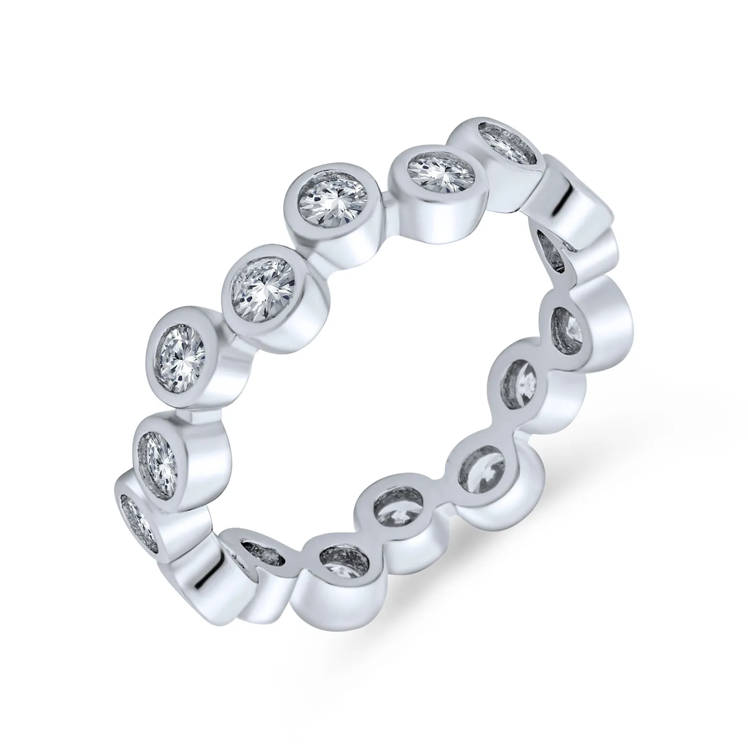 Bubble Circle Geometric Zig Zag Bezel Band CZ Eternity Ring .925 Sterling Silver