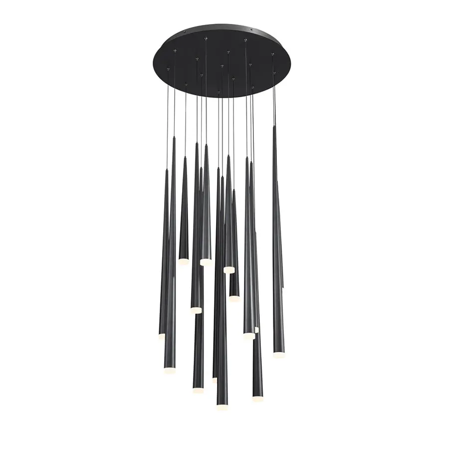 Cascade LED 15 Light Etched Glass Round Chandelier