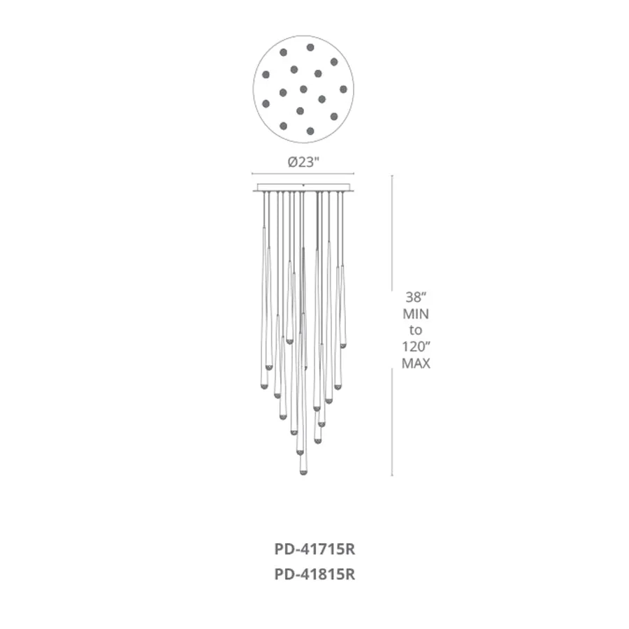 Cascade LED 15 Light Etched Glass Round Chandelier