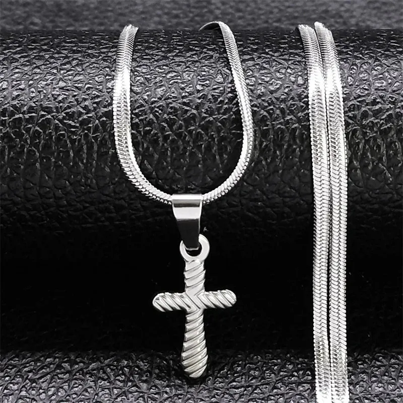 Catholic Christ Jesus Cross Necklace Stainless Steel Gold Color Religion Small Pendant Necklace Gift