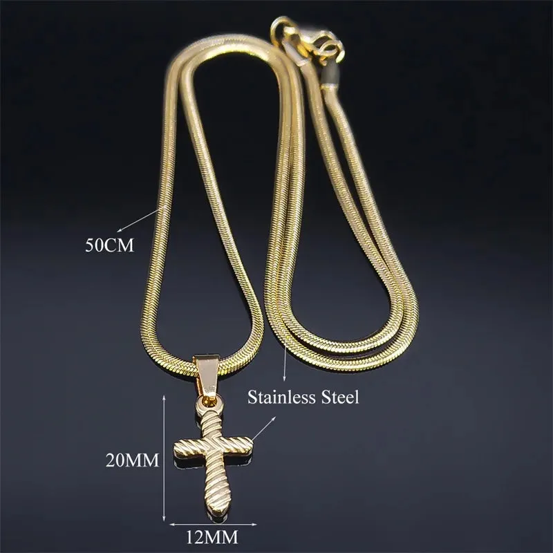Catholic Christ Jesus Cross Necklace Stainless Steel Gold Color Religion Small Pendant Necklace Gift