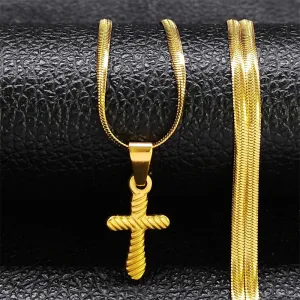 Catholic Christ Jesus Cross Necklace Stainless Steel Gold Color Religion Small Pendant Necklace Gift