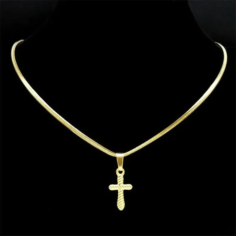 Catholic Christ Jesus Cross Necklace Stainless Steel Gold Color Religion Small Pendant Necklace Gift