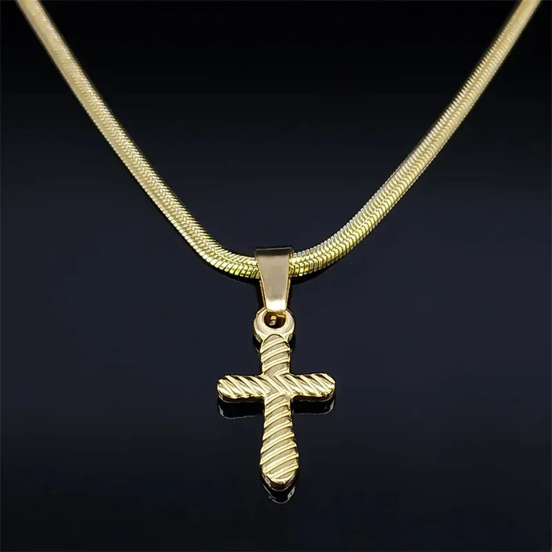 Catholic Christ Jesus Cross Necklace Stainless Steel Gold Color Religion Small Pendant Necklace Gift