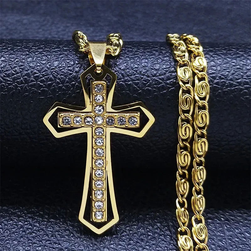 Catholic Christ Jesus Cross Necklace Stainless Steel Gold Color Religion Small Pendant Necklace Gift