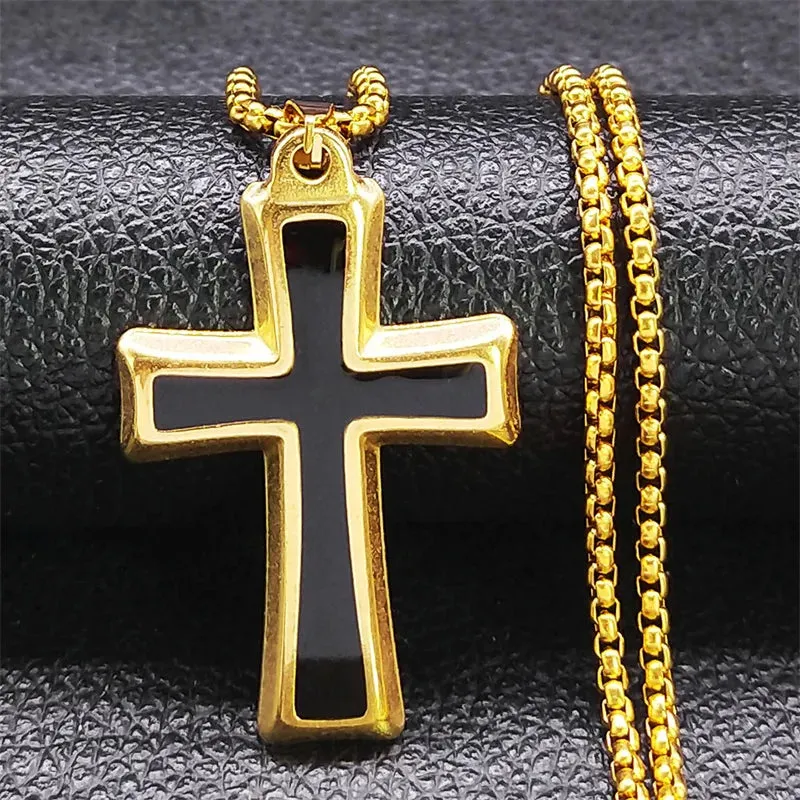 Catholic Cross Necklace for Women/Men Stainless Steel Gold Color Religious Jesus Necklaces