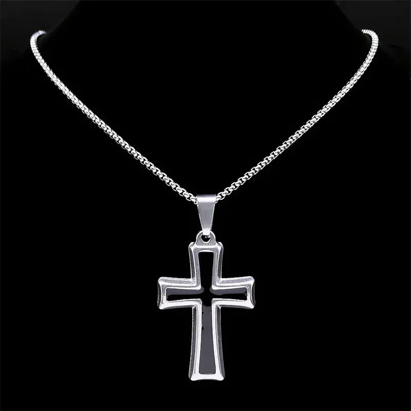 Catholic Cross Necklace for Women/Men Stainless Steel Gold Color Religious Jesus Necklaces