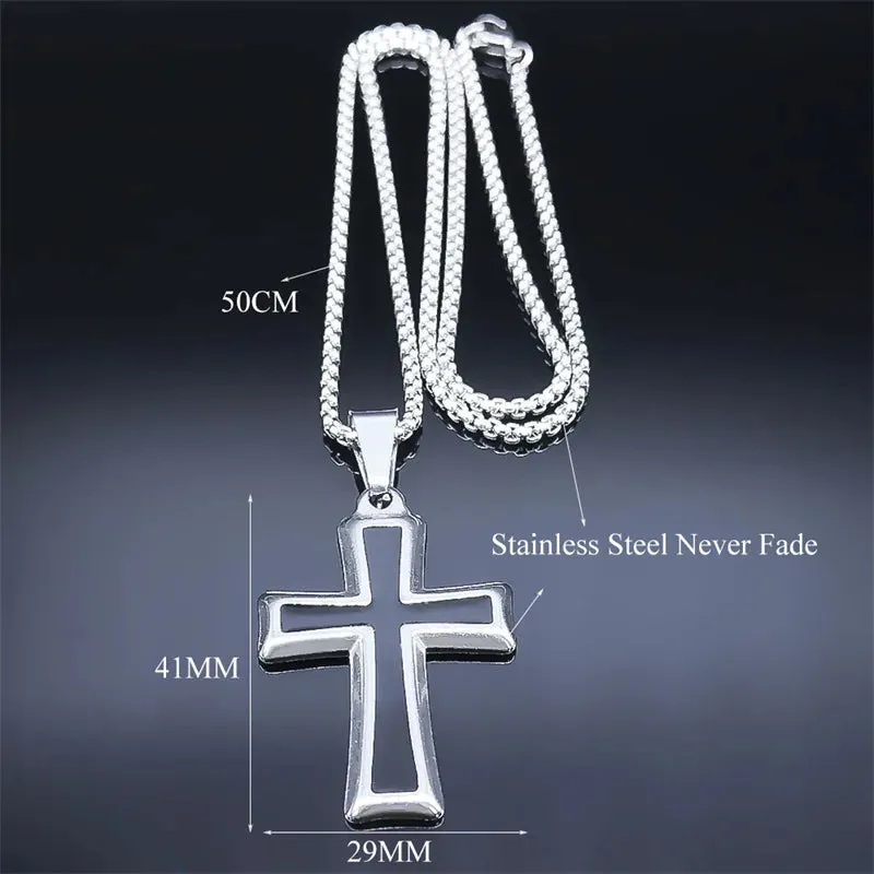 Catholic Cross Necklace for Women/Men Stainless Steel Gold Color Religious Jesus Necklaces