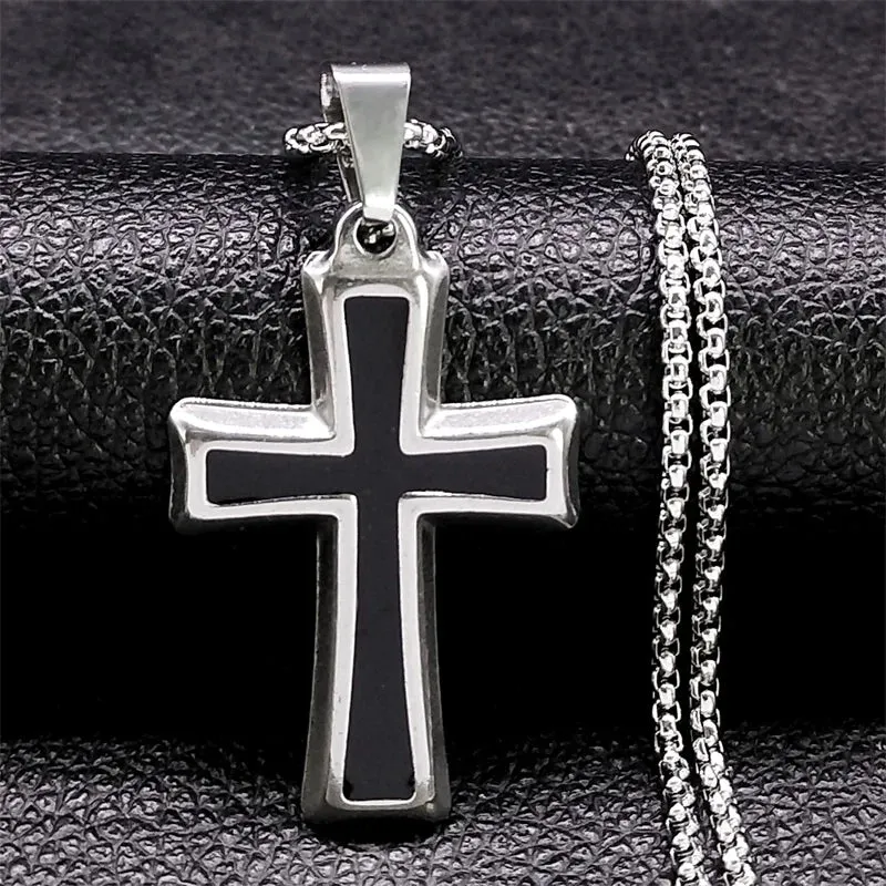 Catholic Cross Necklace for Women/Men Stainless Steel Gold Color Religious Jesus Necklaces