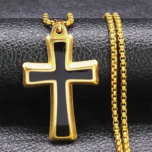 Catholic Cross Necklace for Women/Men Stainless Steel Gold Color Religious Jesus Necklaces