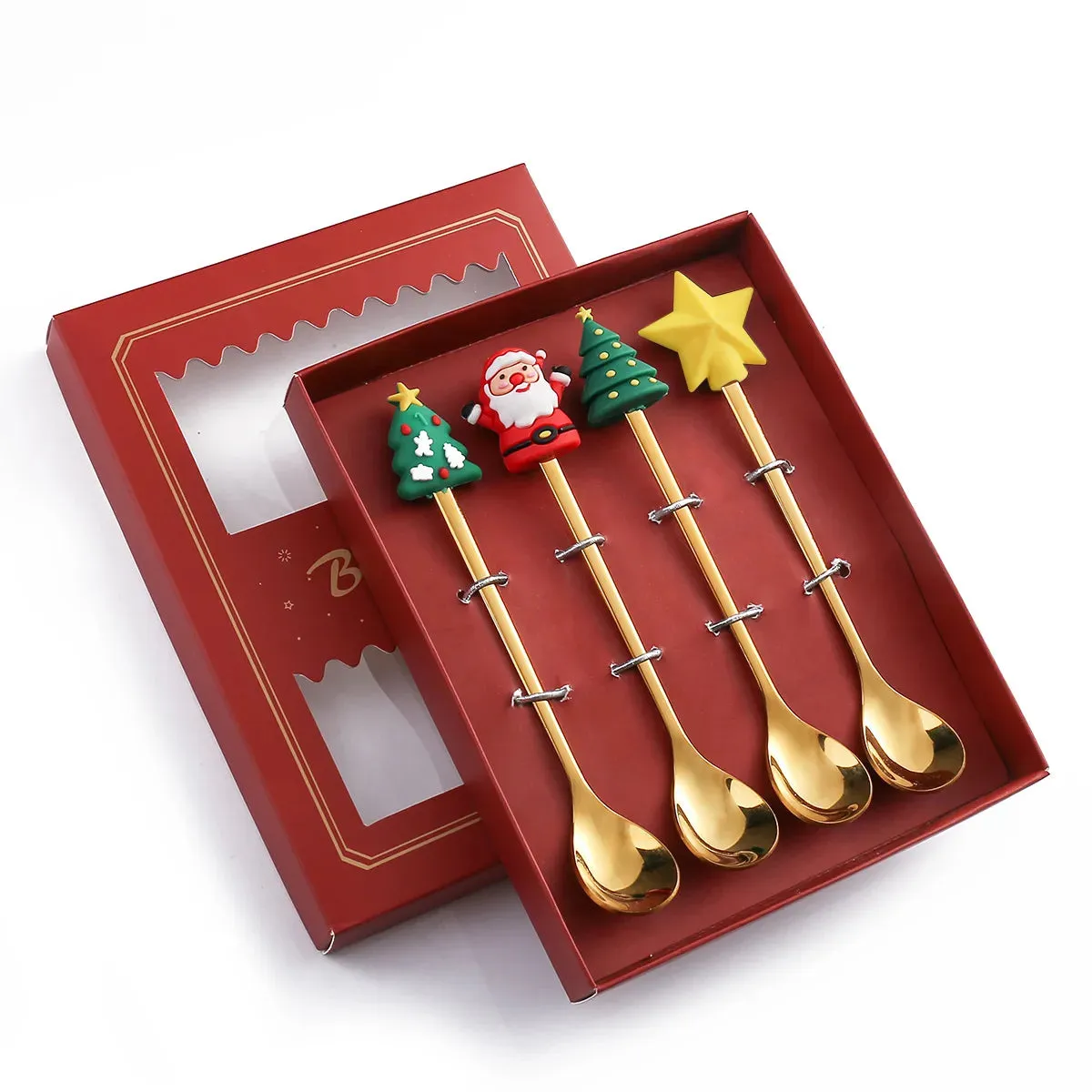 Christmas Theme Silverware Gold Spoon Fork Set Elk Christmas Tree Decoration Dessert Scoop Fruit Fork Coffee Spoon Cutlery Set