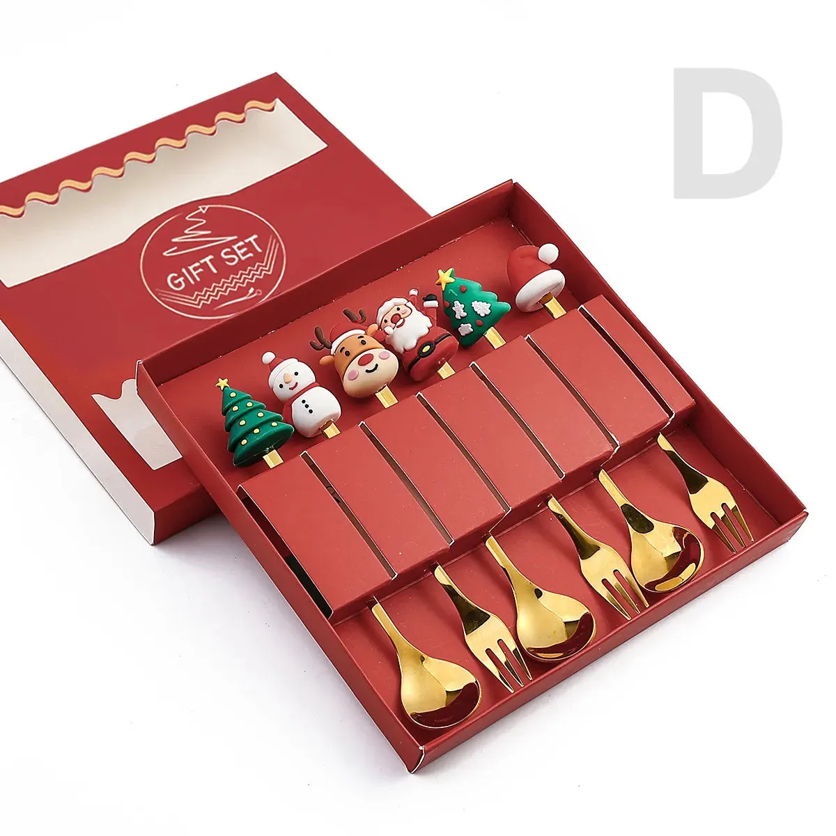 Christmas Theme Silverware Gold Spoon Fork Set Elk Christmas Tree Decoration Dessert Scoop Fruit Fork Coffee Spoon Cutlery Set