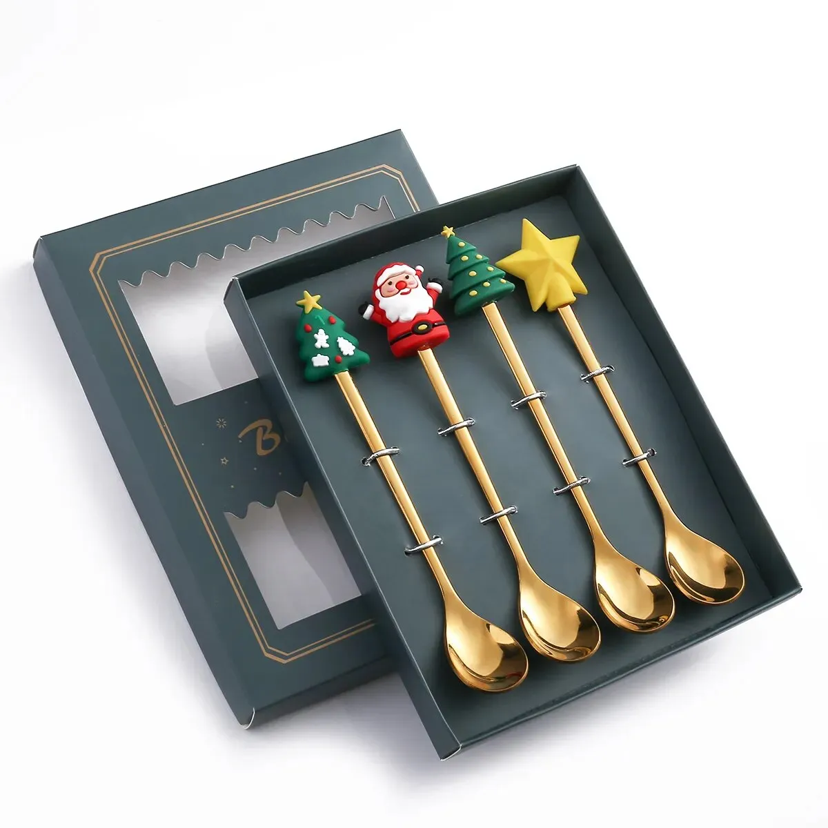 Christmas Theme Silverware Gold Spoon Fork Set Elk Christmas Tree Decoration Dessert Scoop Fruit Fork Coffee Spoon Cutlery Set