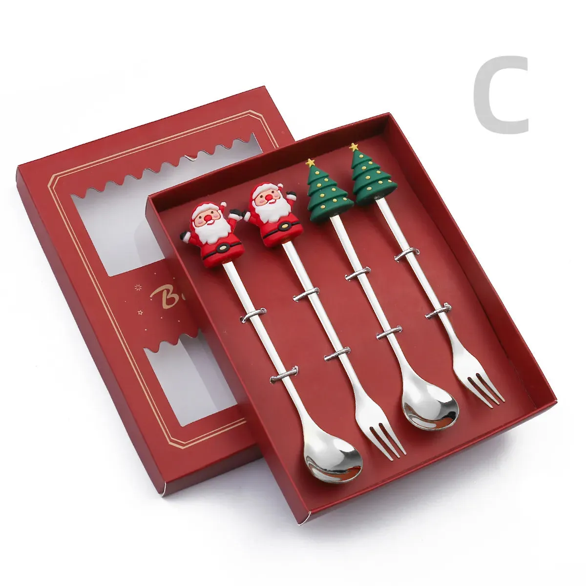 Christmas Theme Silverware Gold Spoon Fork Set Elk Christmas Tree Decoration Dessert Scoop Fruit Fork Coffee Spoon Cutlery Set